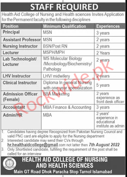 Health Aid College of Nursing And Health Sciences jobs in Islamabad
